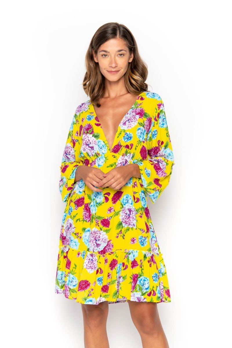Baby Doll, Tropical Dandelion Yellow, Mini Dress - Love Anchor Bali