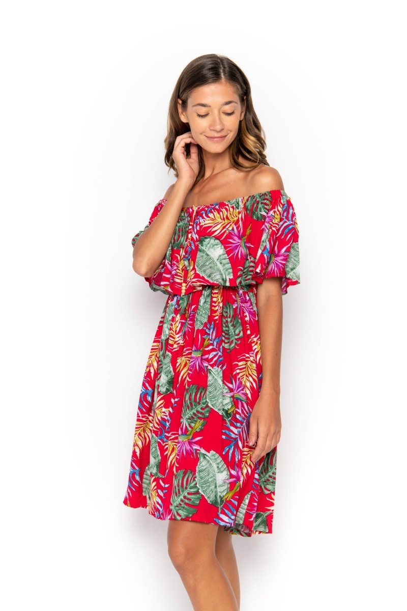 Safia, Tropical Monstera Red, Mini Dress - Love Anchor Bali