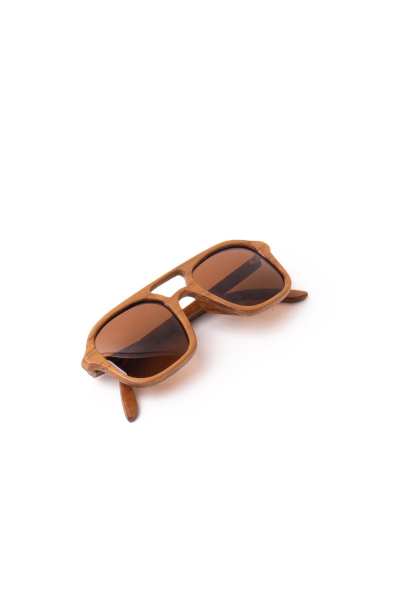 Sunglasses Aviator Square Teak Wood - Love Anchor Bali