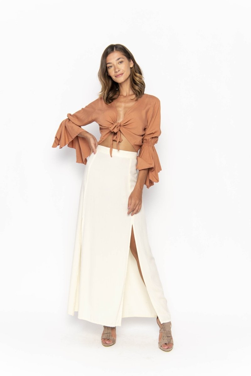 Cropped Gypsy, Plain, Long Flounce Sleeve Top, Wholesale - Love Anchor Bali
