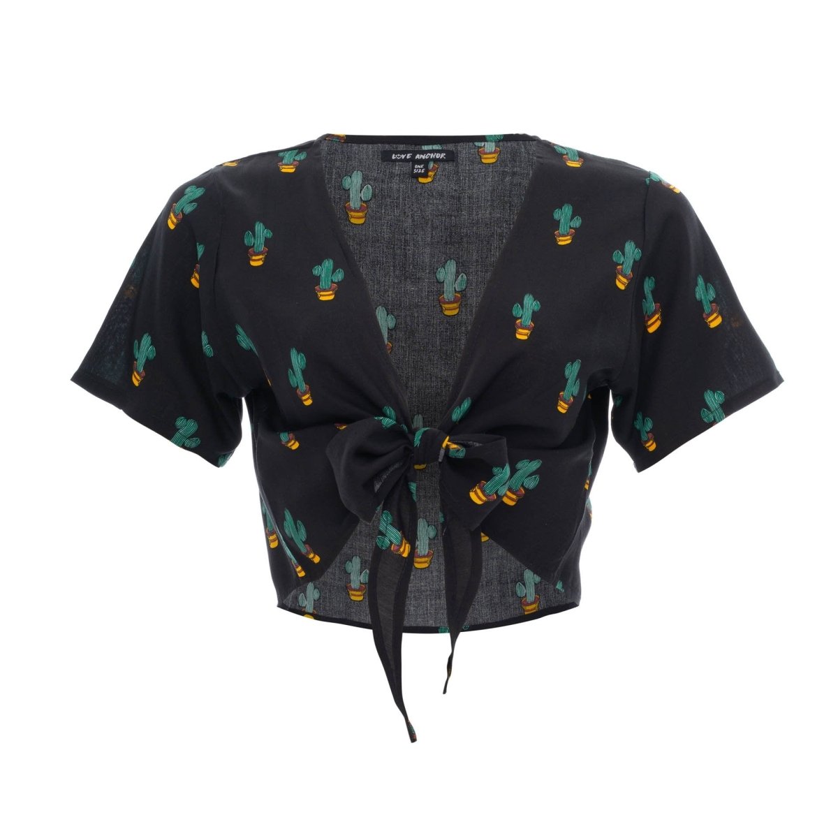 Cropped Ikat, Tropical, V Neck, Short Sleeve Tie Top, Wholesale - Love Anchor Bali