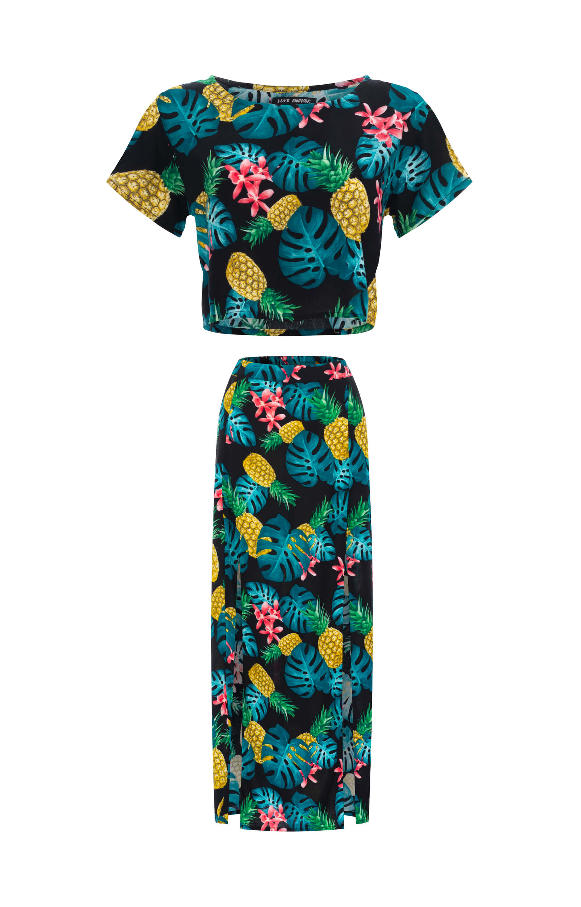 resortwear set Set Cropped Basic-Tulip Maxi Skirt, Tropical, Eco Rayon