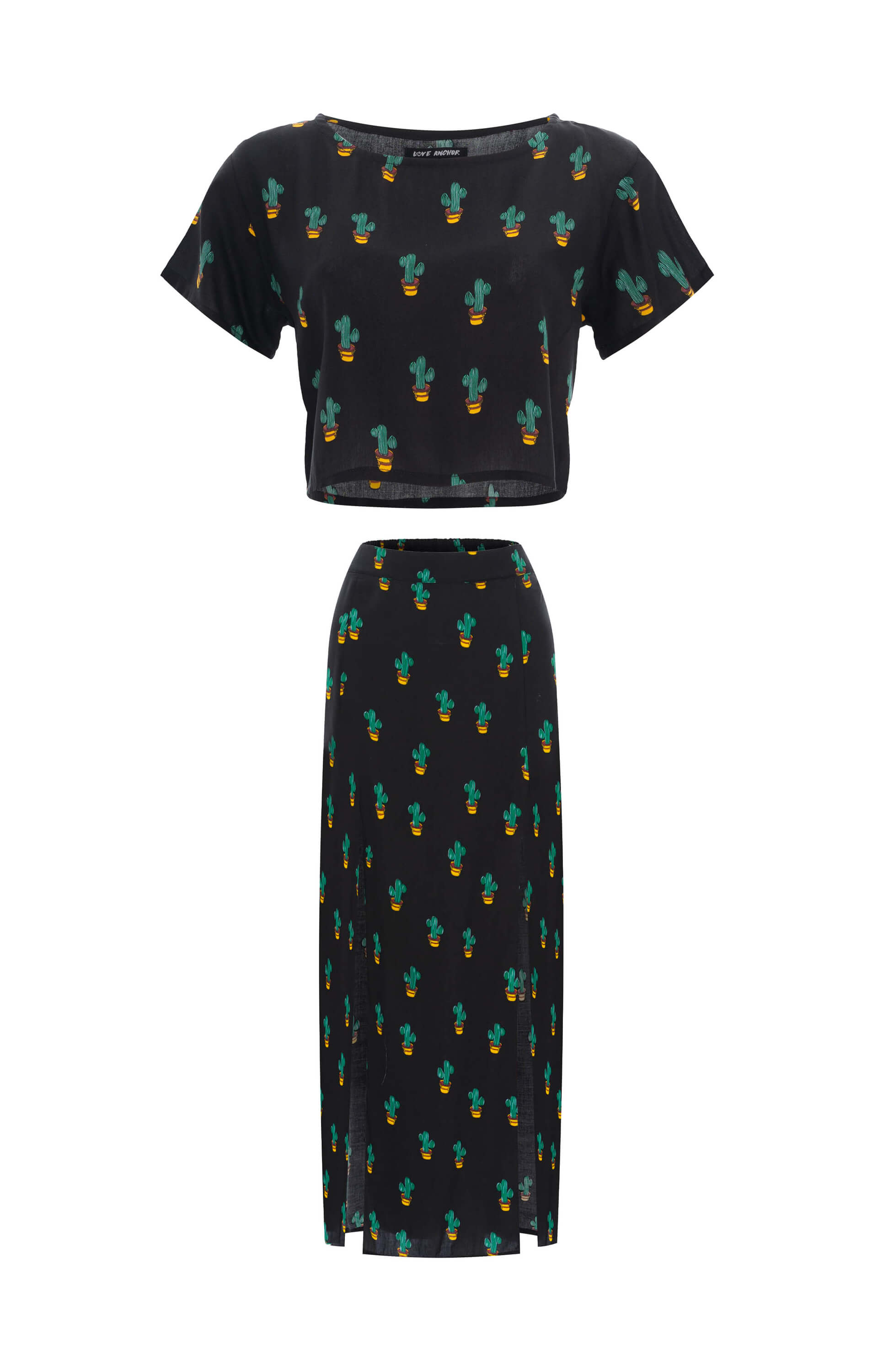 resortwear set Set Cropped Basic-Tulip Maxi Skirt, Tropical, Eco Rayon