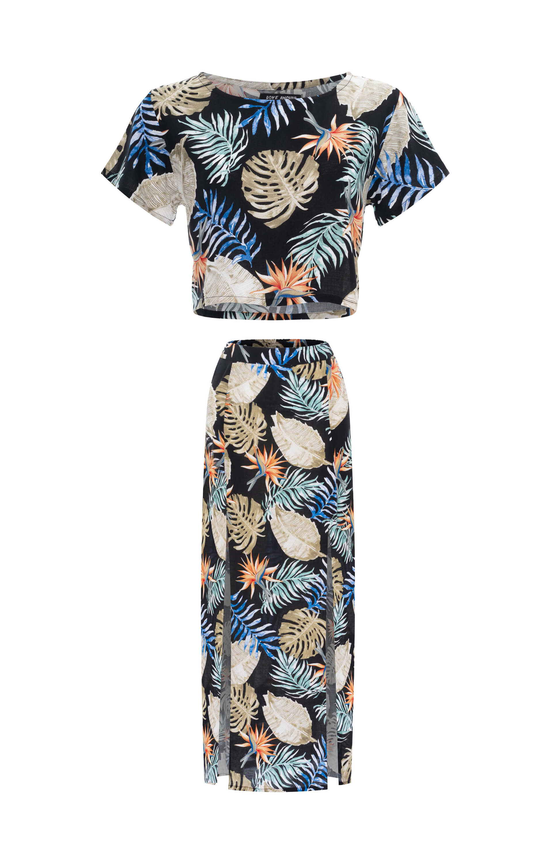 resortwear set Set Cropped Basic-Tulip Maxi Skirt, Tropical, Eco Rayon