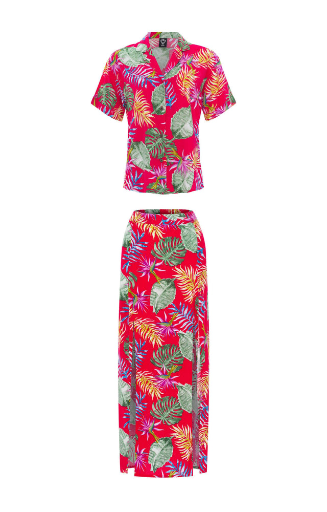 resortwear set Women Short Sleeve Shirt-Tulip Maxi Skirt, Tropical, Eco Rayon