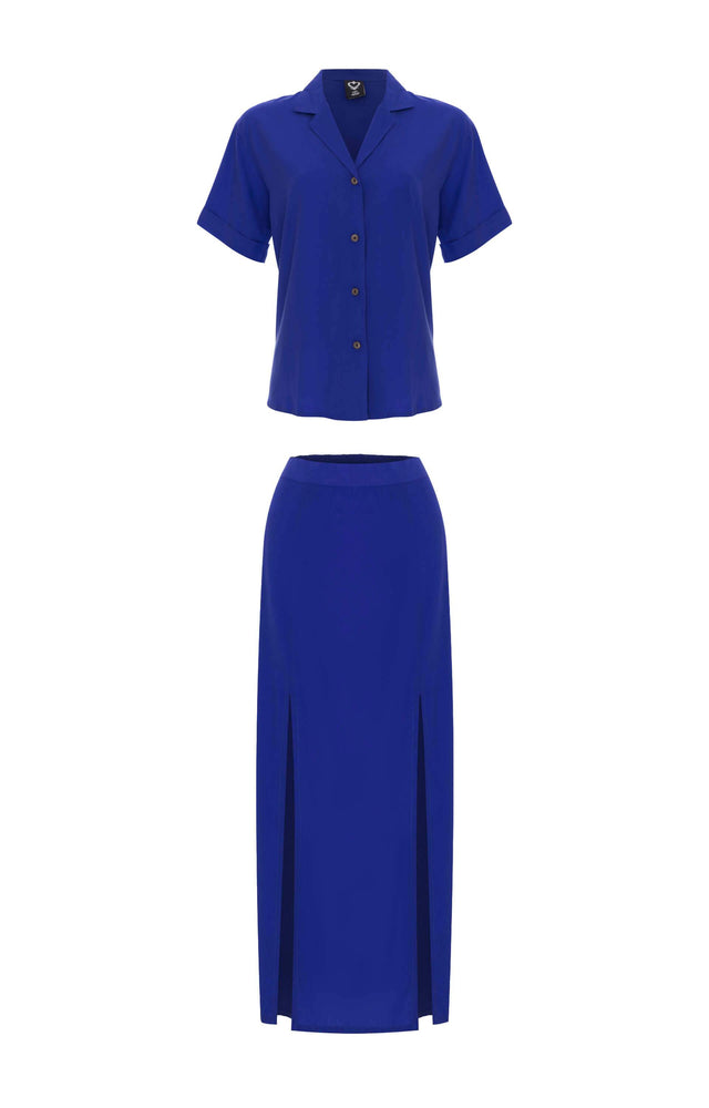 resortwear set Women Short Sleeve Shirt-Tulip Maxi Skirt, Plain, Eco Rayon