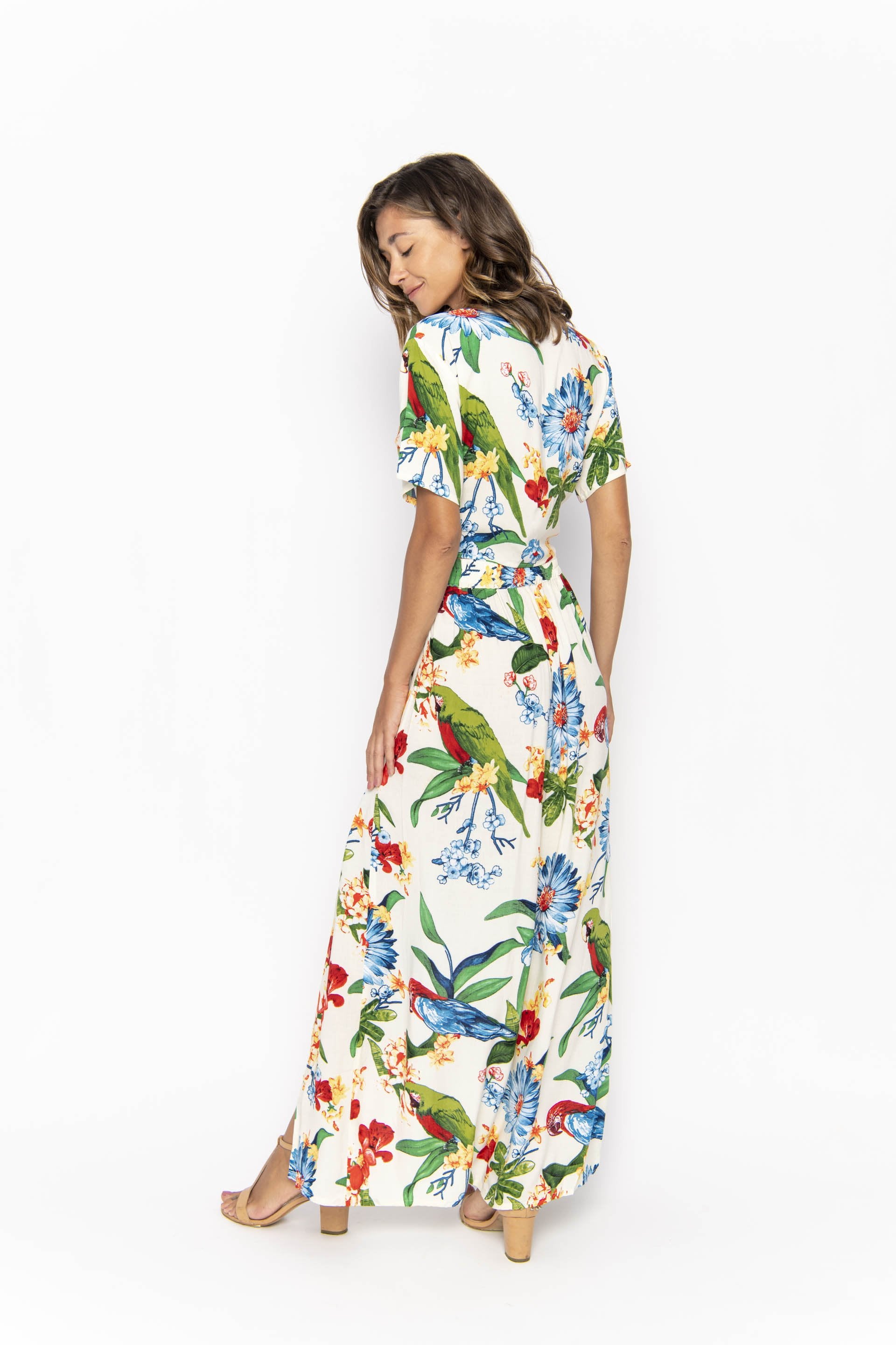 clothing wholesale, tops, wholesale, women wholesale Cropped Ikat, Tropical, Eco Rayon V Neck, Short Sleeve Tie Top, Wholesale