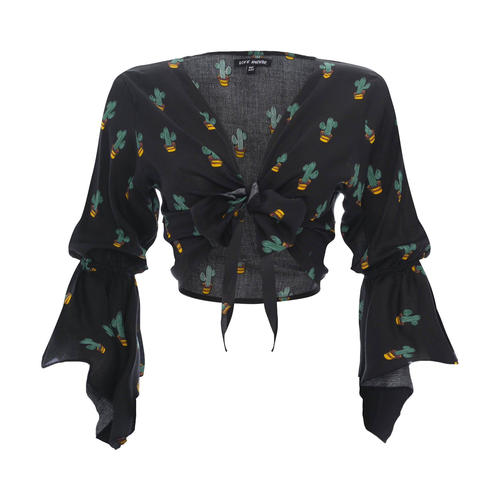 clothing wholesale, tops, wholesale, women wholesale Cropped Gypsy, Tropical, Eco Rayon, V Neck, Long Flounce Sleeve Top, Wholesale