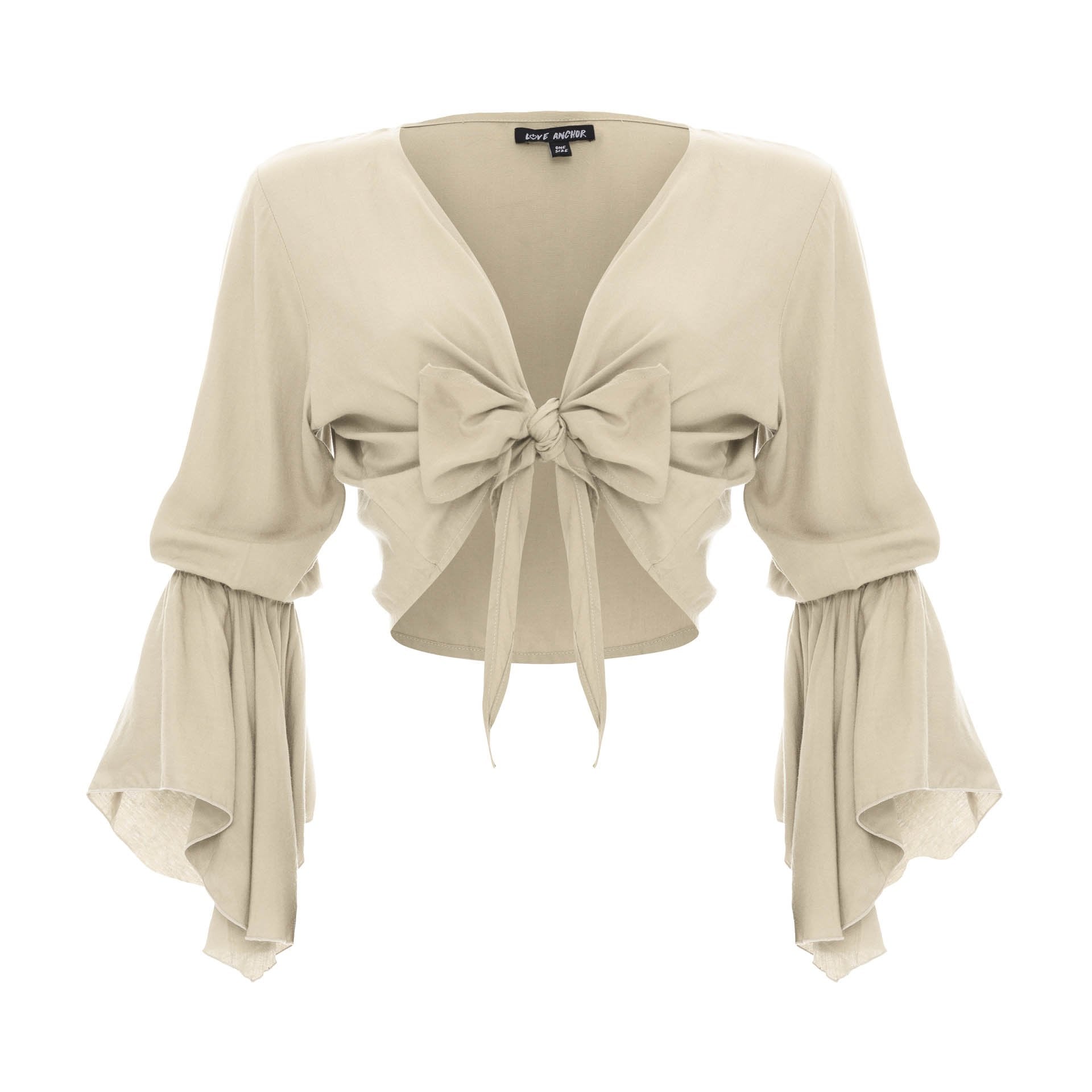 clothing wholesale, tops, wholesale, women wholesale Cropped Gypsy, Plain, Eco Rayon, V Neck, Long Flounce Sleeve Top, Wholesale