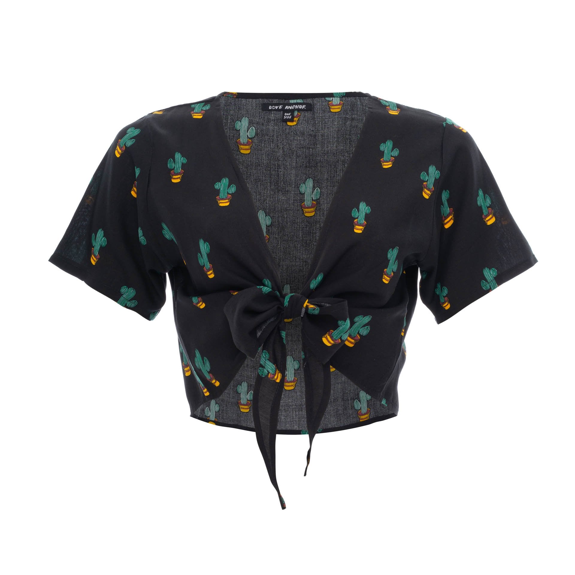 clothing wholesale, tops, wholesale, women wholesale Cropped Ikat, Tropical, Eco Rayon V Neck, Short Sleeve Tie Top, Wholesale