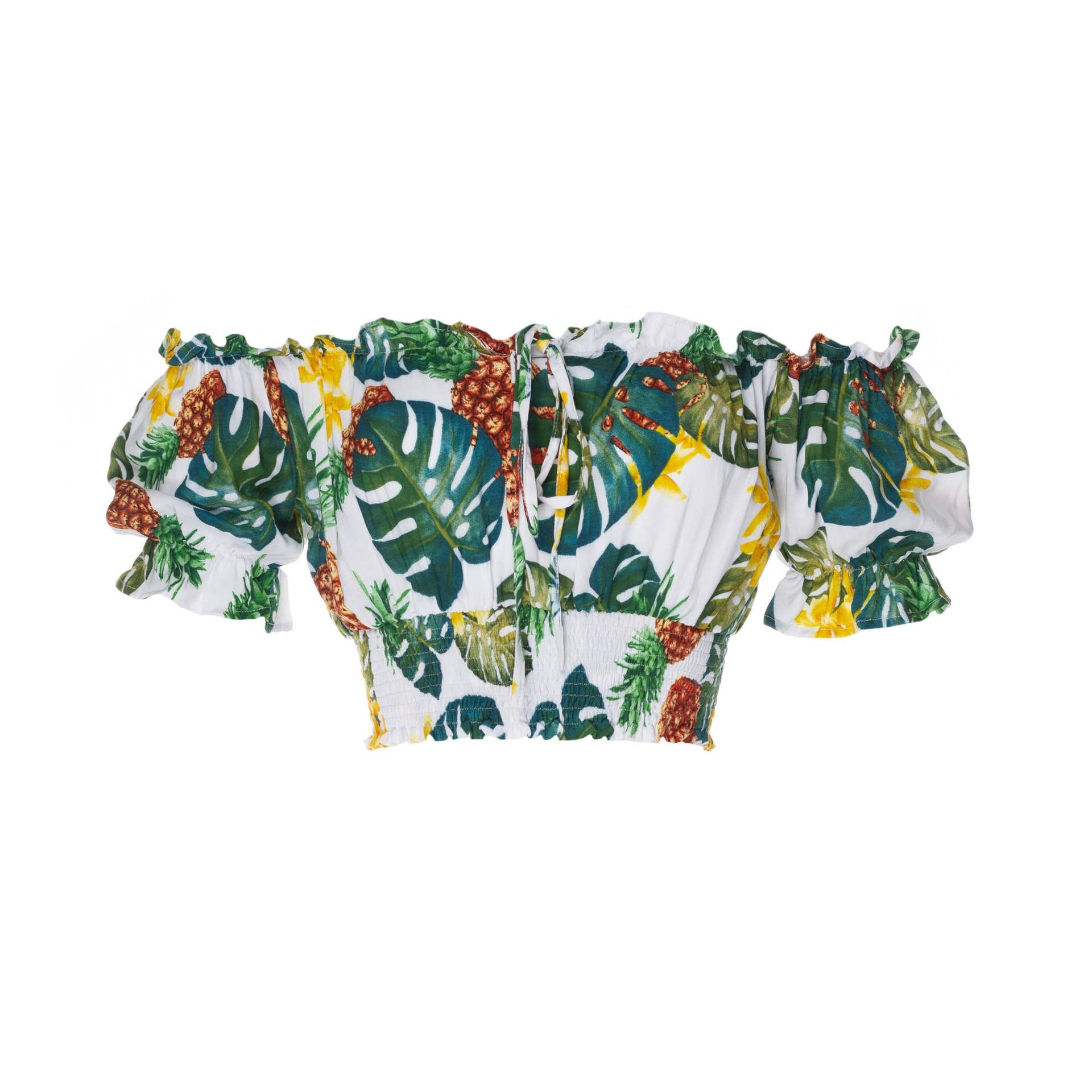 clothing wholesale, tops, wholesale, women wholesale Cropped March, Tropical, Eco Rayon, Off The Shoulder, Short Sleeved Top, Wholesale