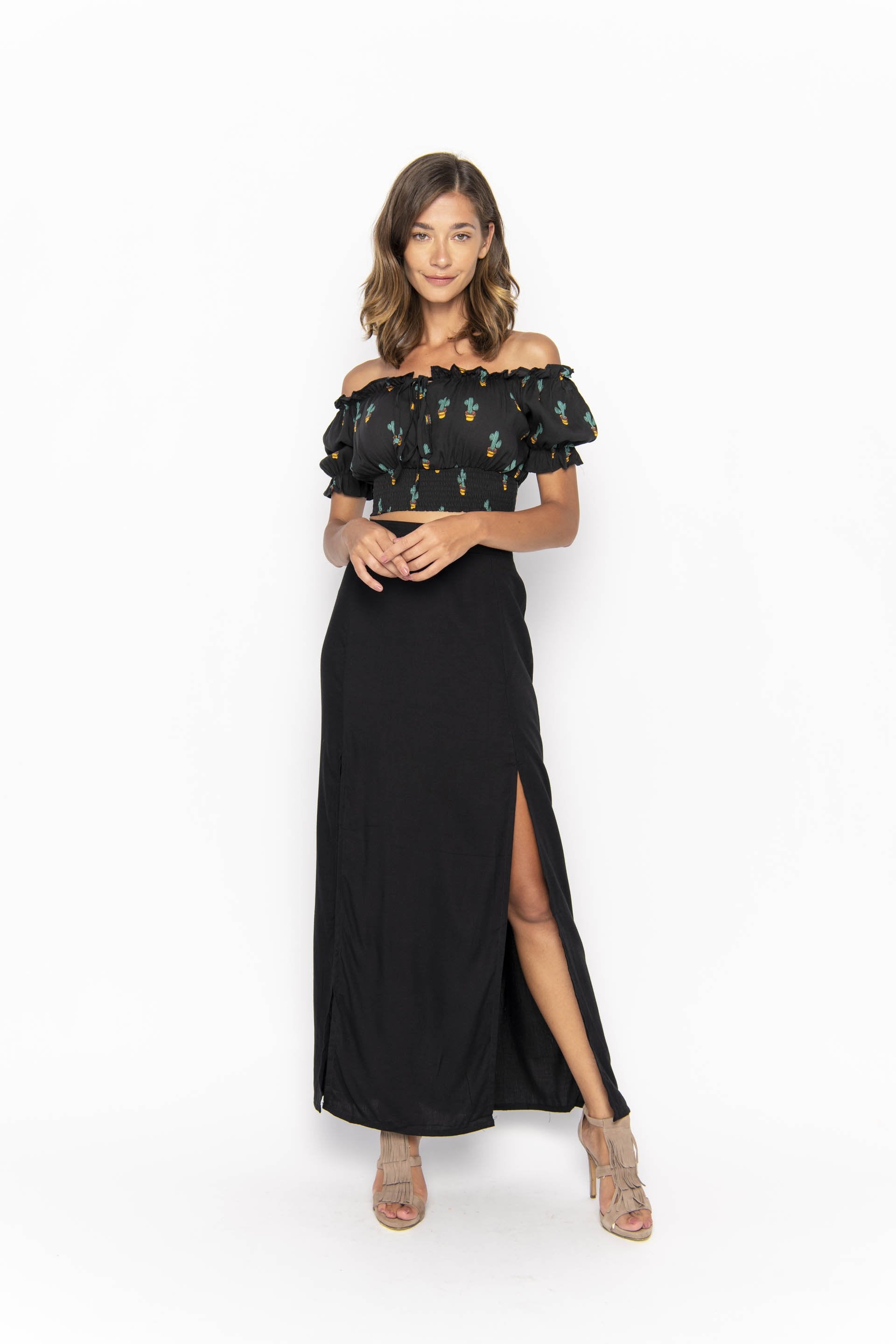 tops, womens Cropped March, Tropical, Eco Rayon, Off The Shoulder, Short Sleeved Top