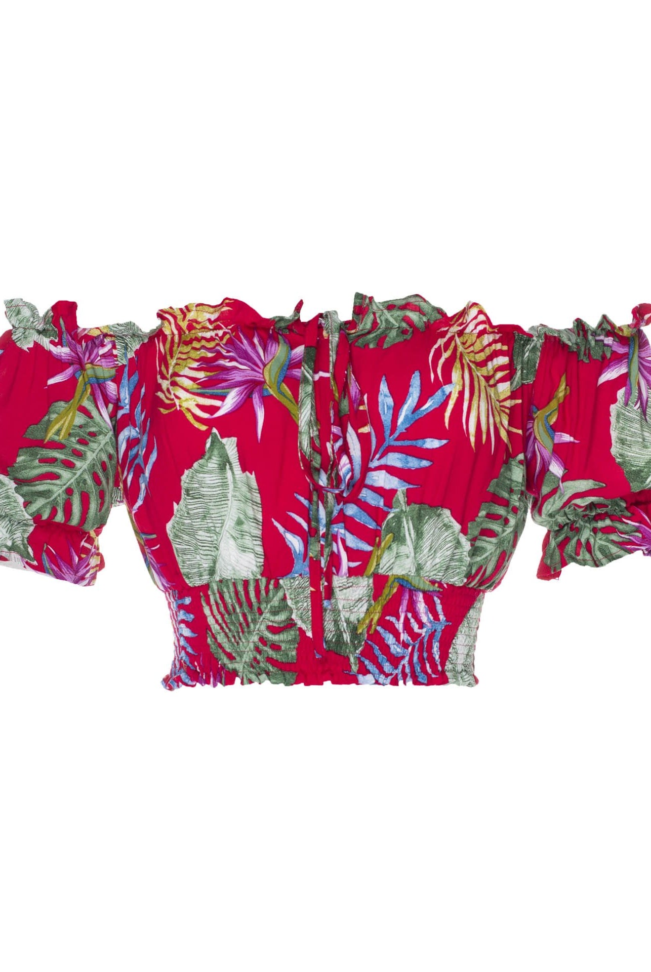 tops, womens Cropped March, Tropical, Eco Rayon, Off  The Shoulder, Short Sleeved Top