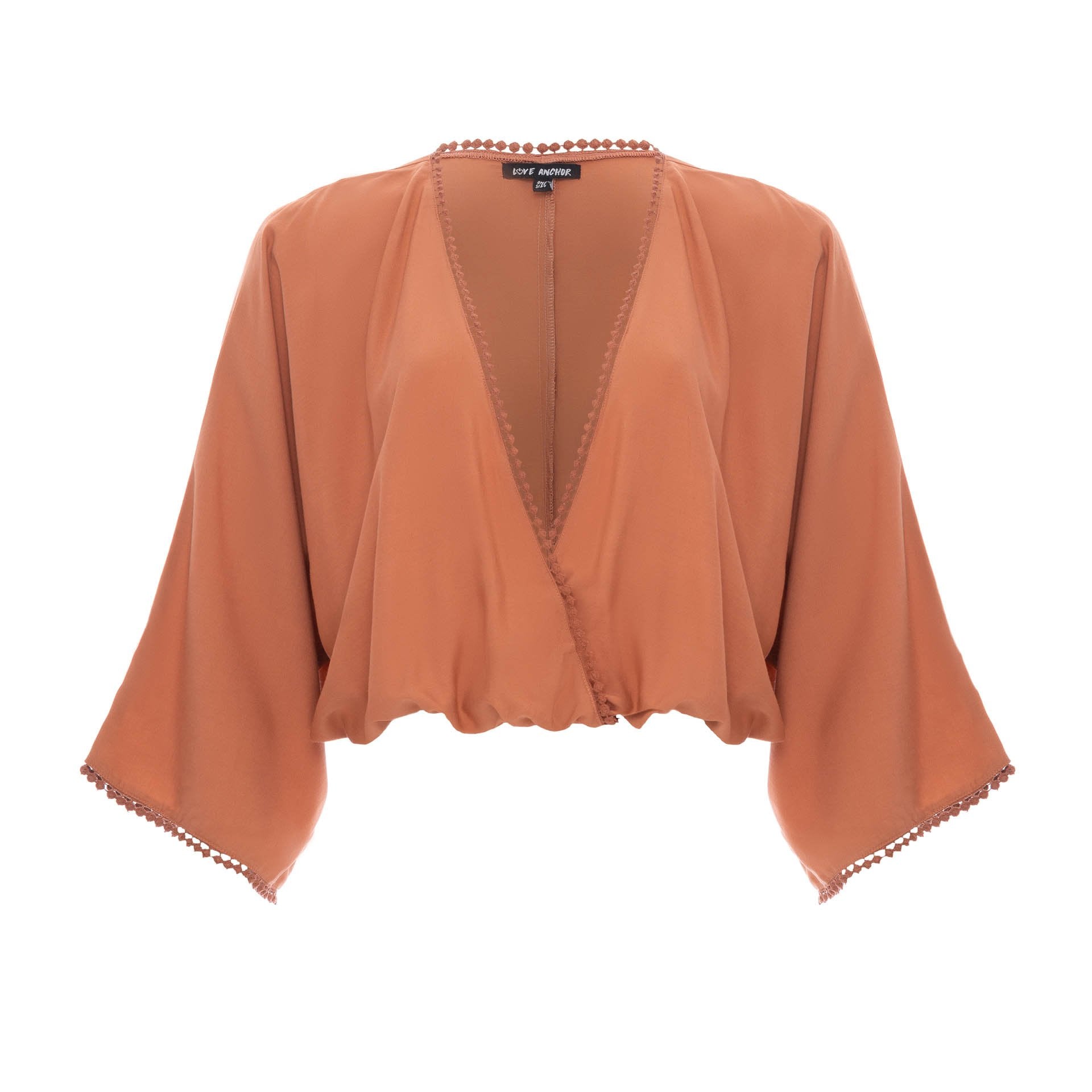 clothing wholesale, tops, wholesale, women wholesale Sakura, Plain, Eco Rayon Long Sleeved, Deep V Neck Crop Top, Wholesale