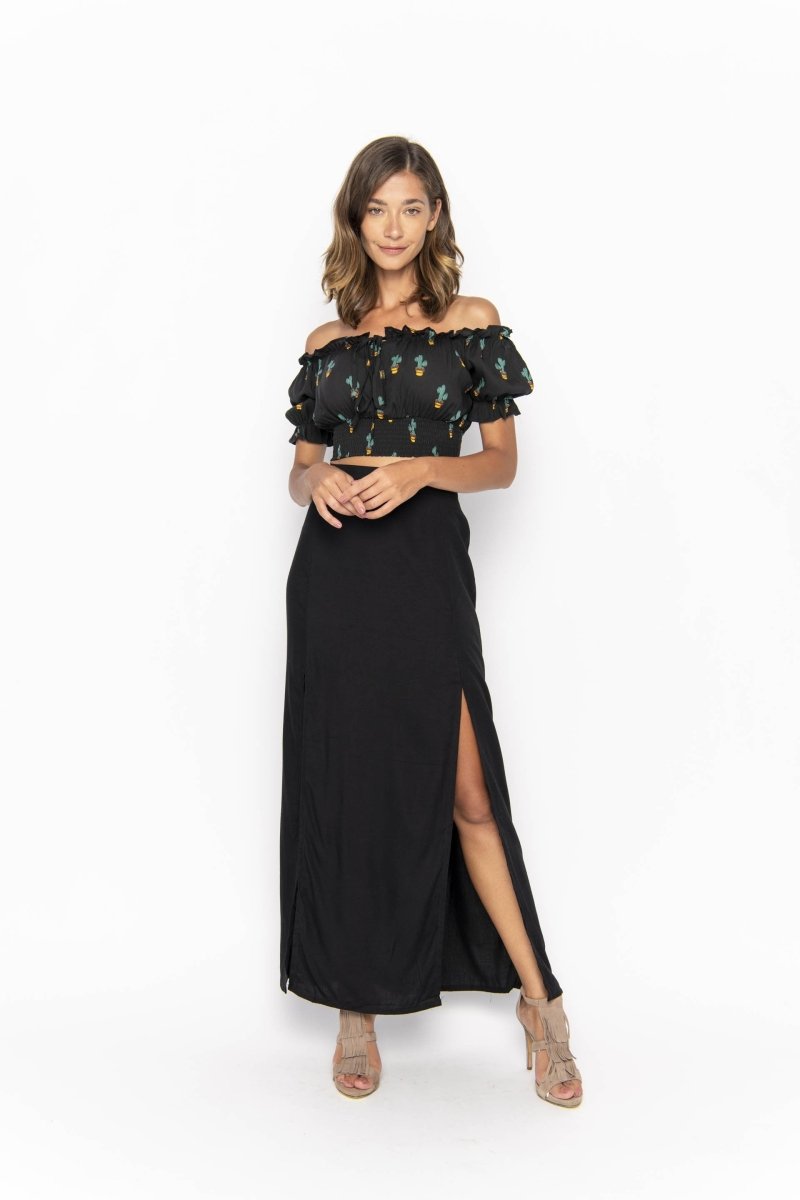 March, Tropical Cactus Black, Cropped Top - Love Anchor Bali