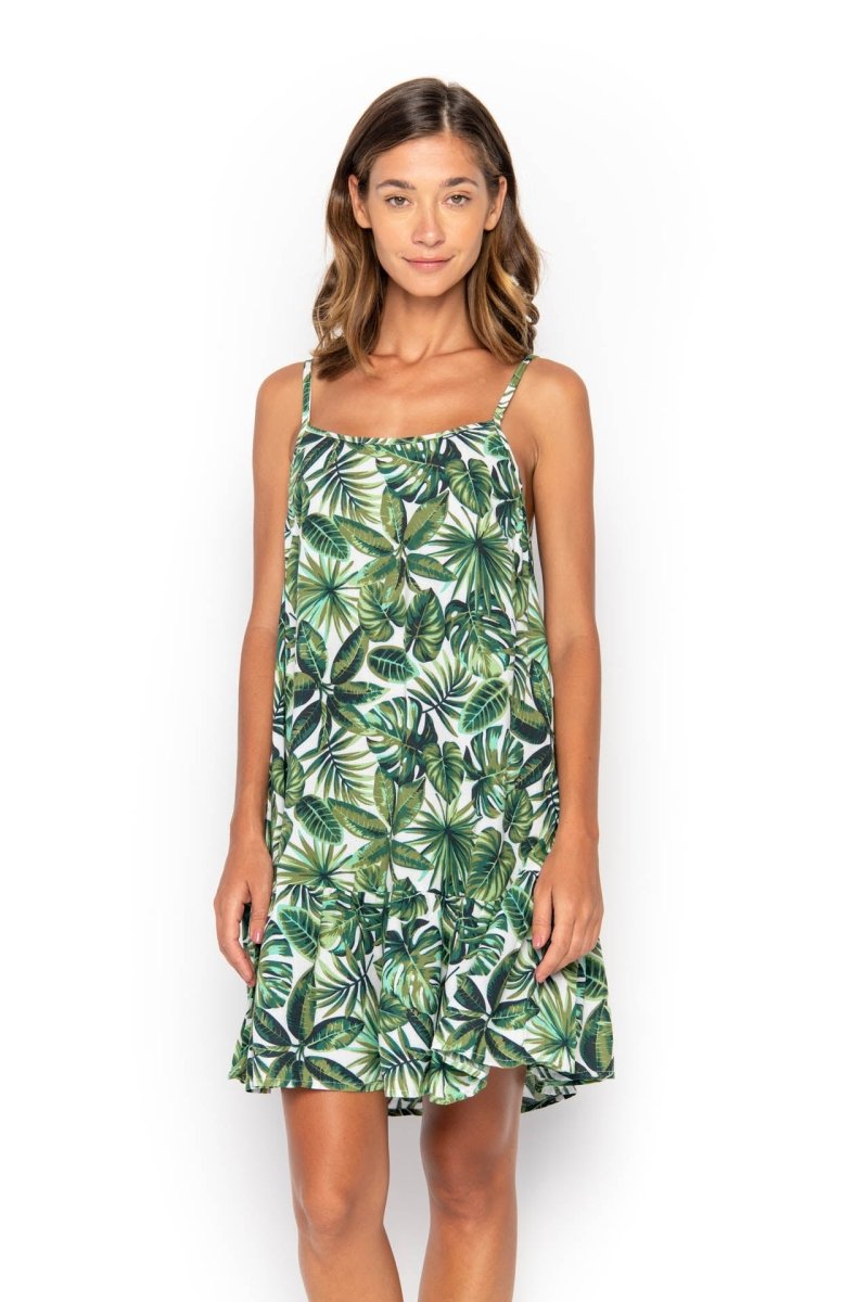 Amber, Tropical Palm White, Mini Dress - Love Anchor Bali