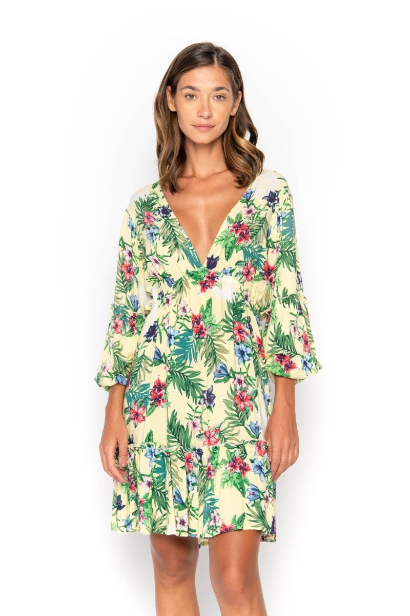 Baby Doll, Tropical Dandelion Yellow, Mini Dress - Love Anchor Bali