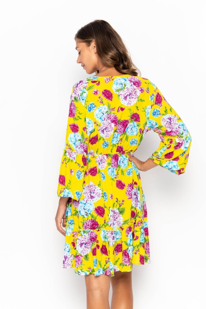 Baby Doll, Tropical Dandelion Yellow, Mini Dress - Love Anchor Bali