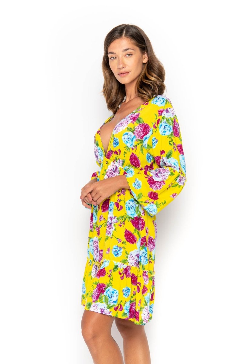 Baby Doll, Tropical Dandelion Yellow, Mini Dress - Love Anchor Bali