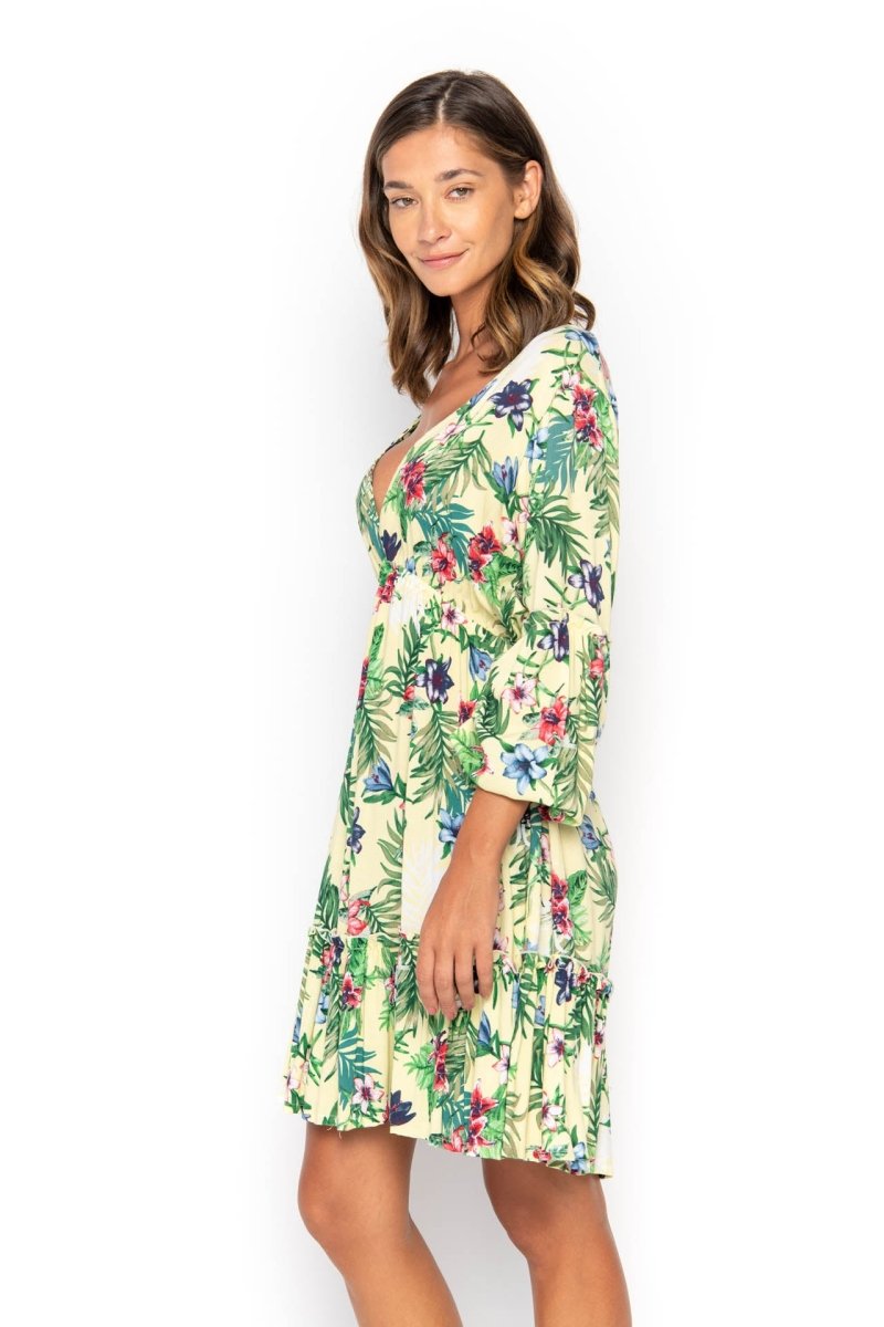 Baby Doll, Tropical Dandelion Yellow, Mini Dress - Love Anchor Bali