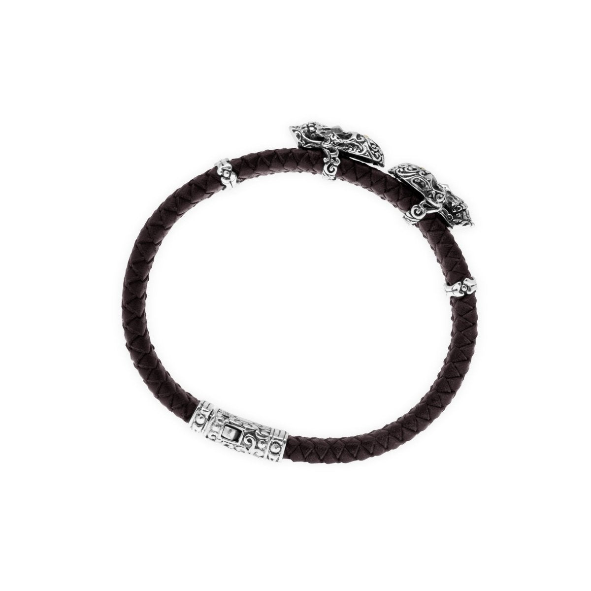 Bracelet 7In Trunyan Collection Leather Plong Gold Silver Oxydation - Love Anchor Bali