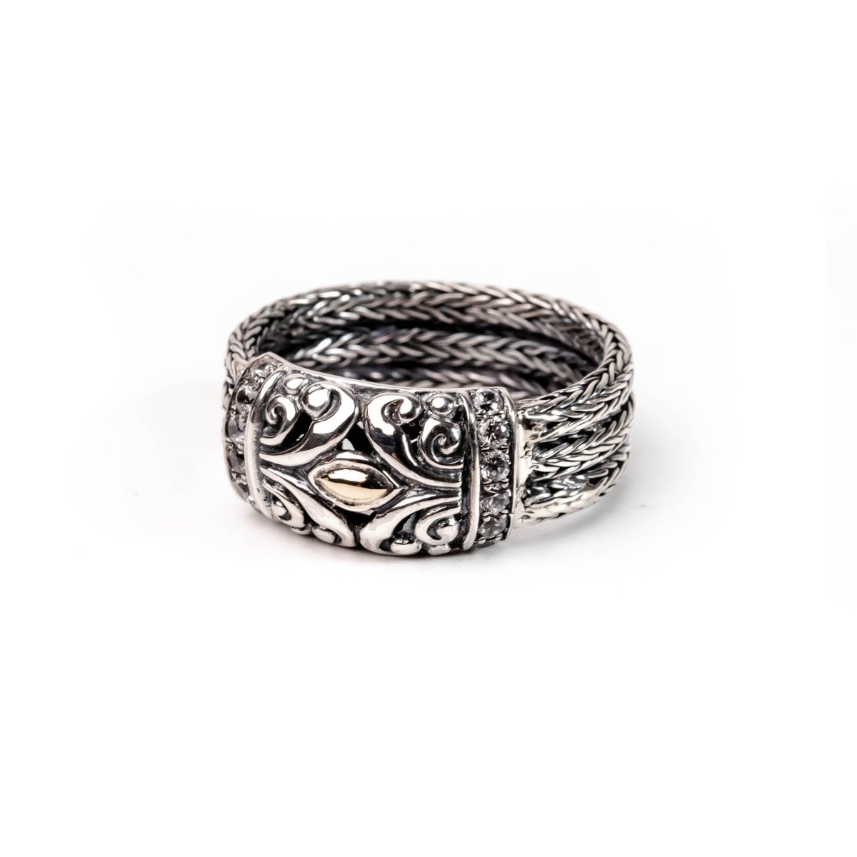 Ring White Cz Two Tone - Love Anchor Bali