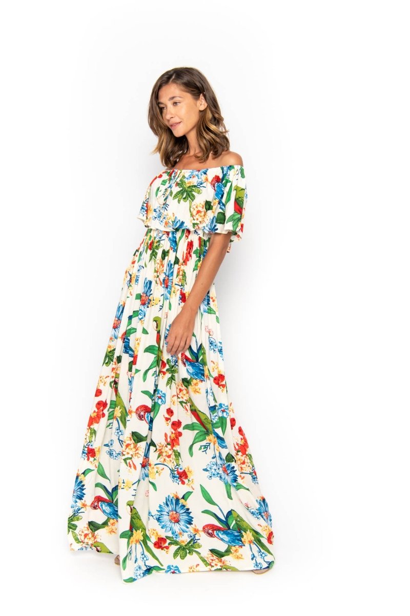 Safia, Tropical Macaw White, Maxi Dress - Love Anchor Bali