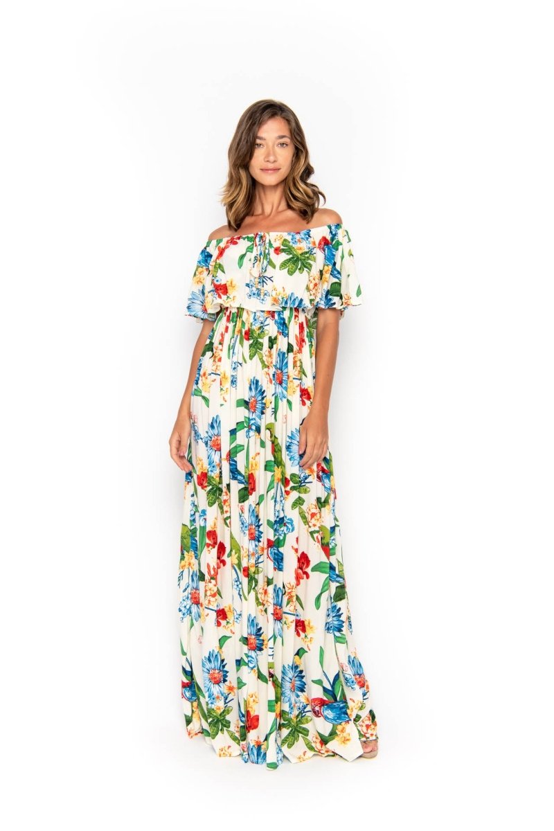 Safia, Tropical Macaw White, Maxi Dress - Love Anchor Bali