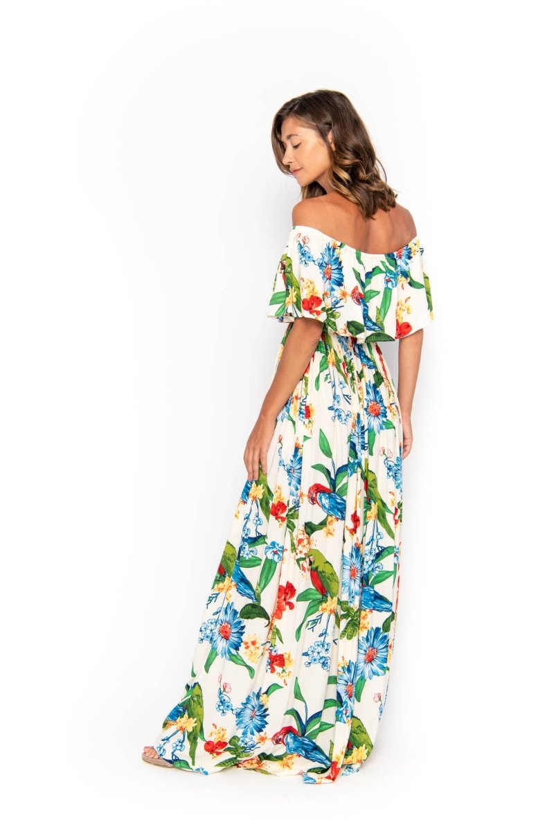 Safia, Tropical Macaw White, Maxi Dress - Love Anchor Bali