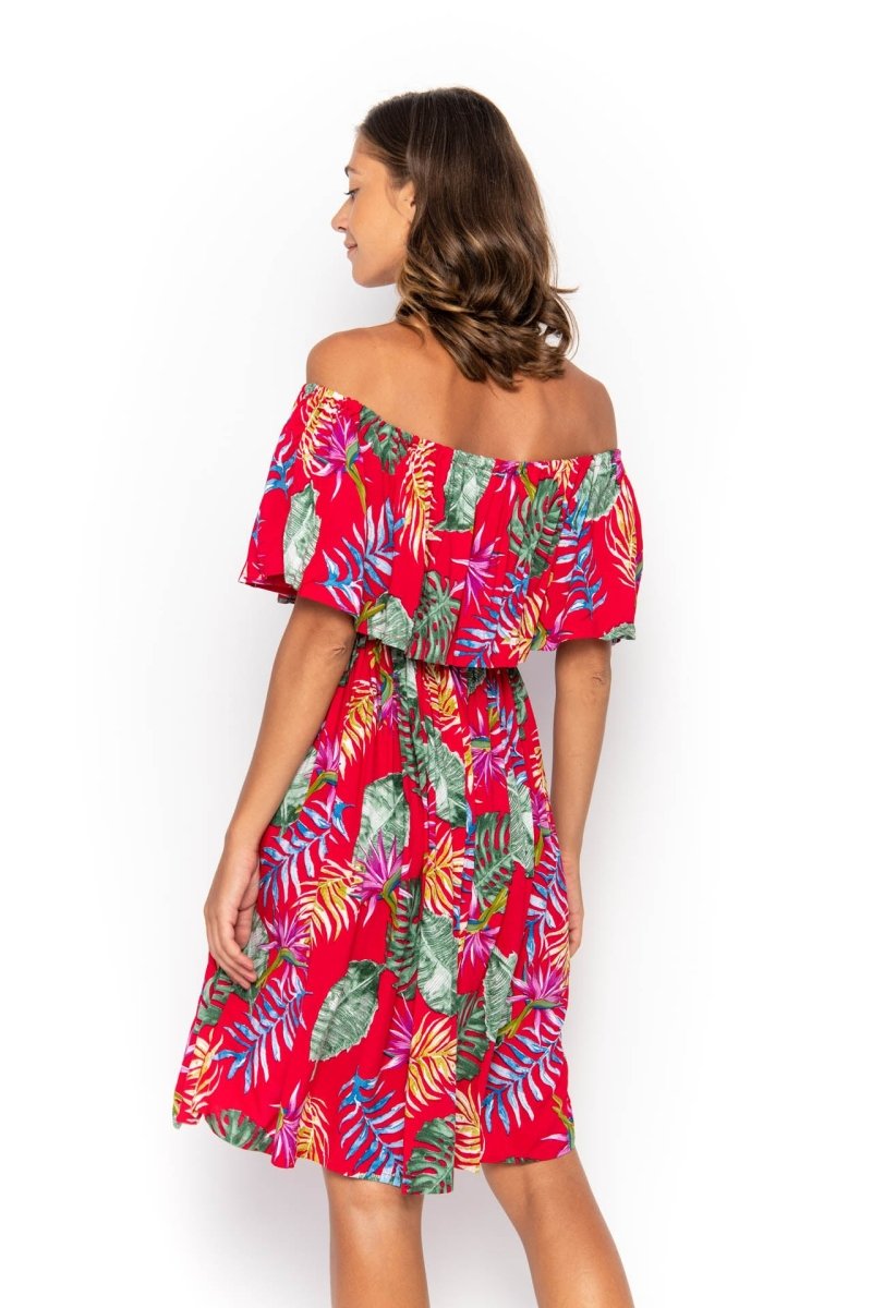 Safia, Tropical Monstera Red, Mini Dress - Love Anchor Bali