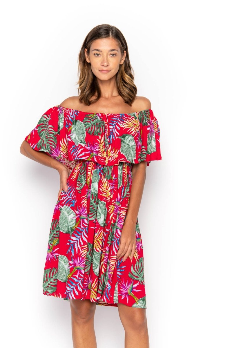 Safia, Tropical Monstera Red, Mini Dress - Love Anchor Bali