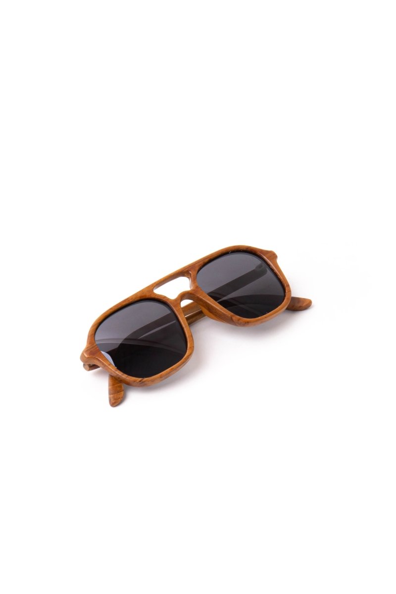 Sunglasses Aviator Square Teak Wood - Love Anchor Bali