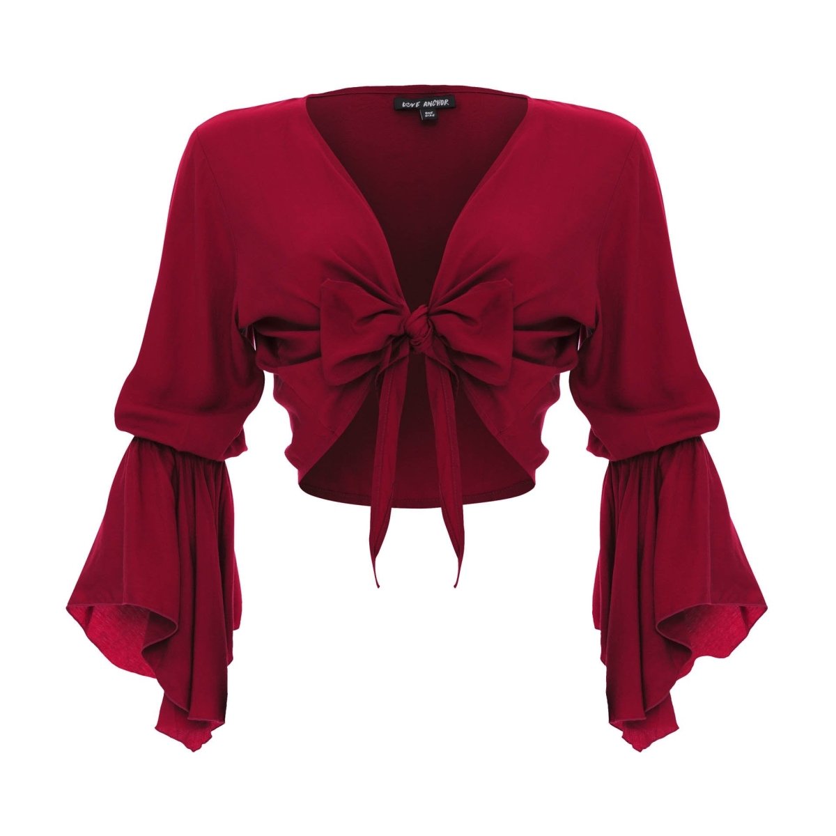 Cropped Gypsy, Plain, Long Flounce Sleeve Top, Wholesale - Love Anchor Bali