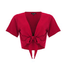 Cropped Ikat, Plain, V Neck, Short Sleeve Tie Top, Wholesale - Love Anchor Bali