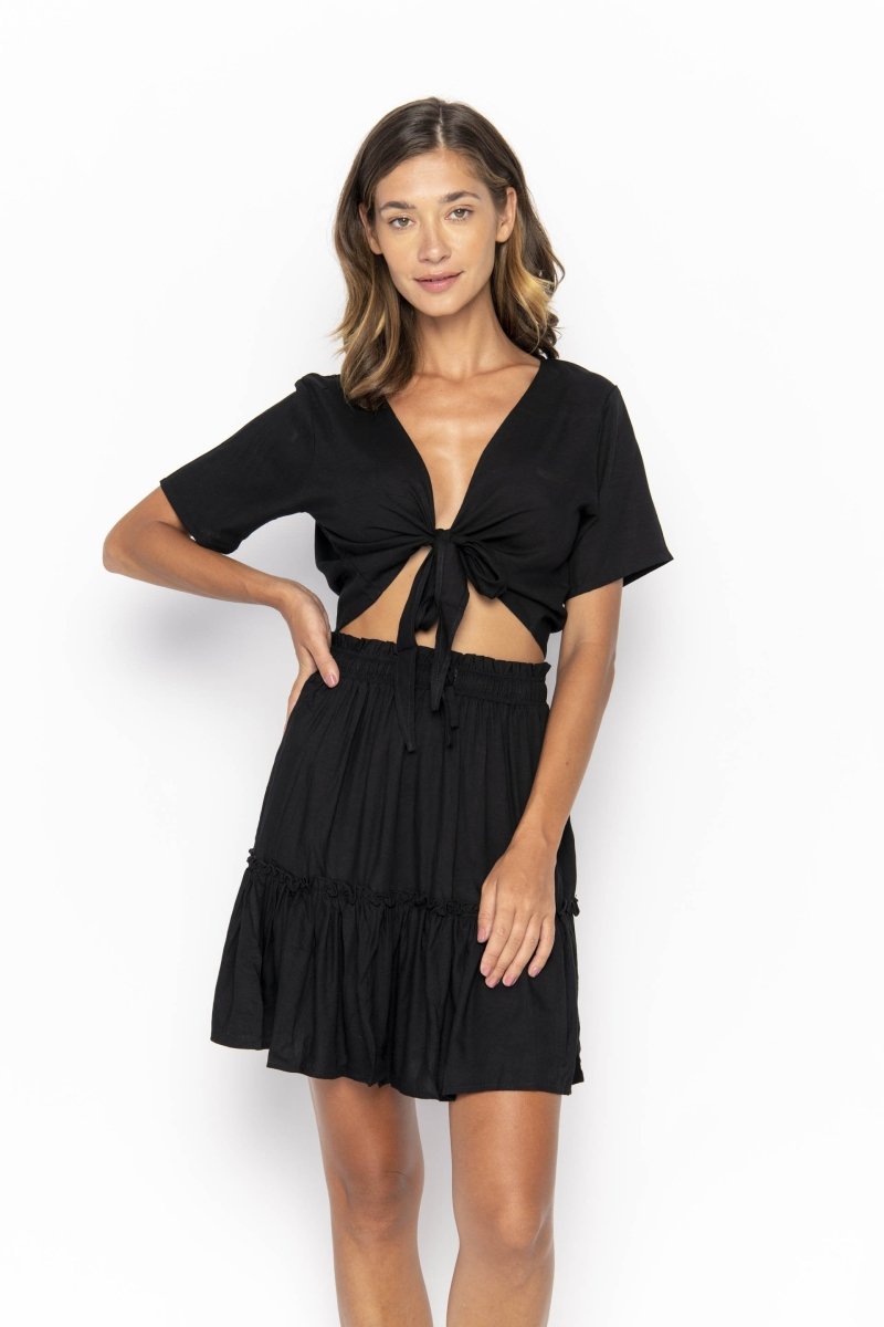 Cropped Ikat, Plain, V Neck, Short Sleeve Tie Top, Wholesale - Love Anchor Bali