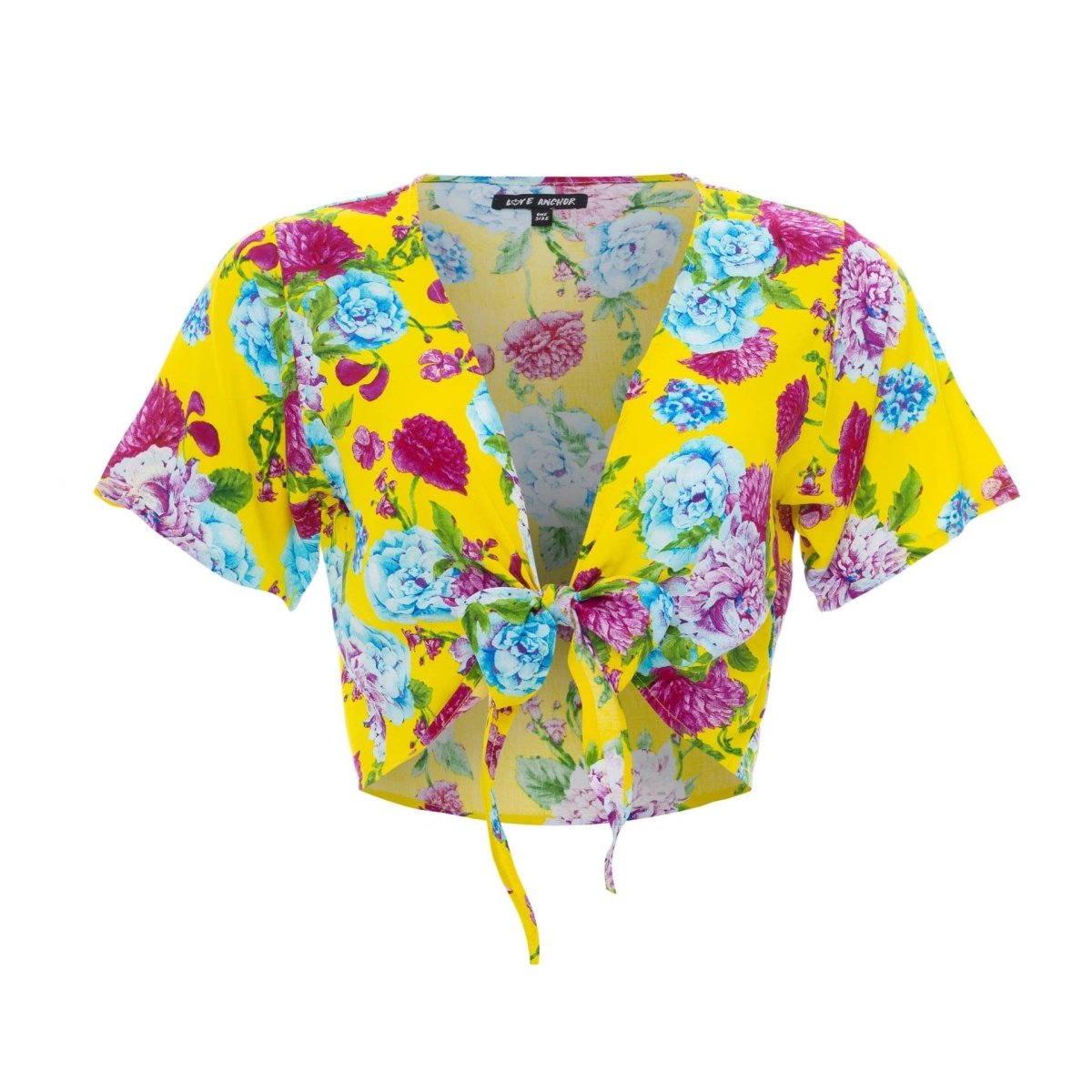 Cropped Ikat, Tropical, V Neck, Short Sleeve Tie Top, Wholesale - Love Anchor Bali