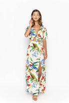 Cropped Ikat, Tropical, V Neck, Short Sleeve Tie Top, Wholesale - Love Anchor Bali