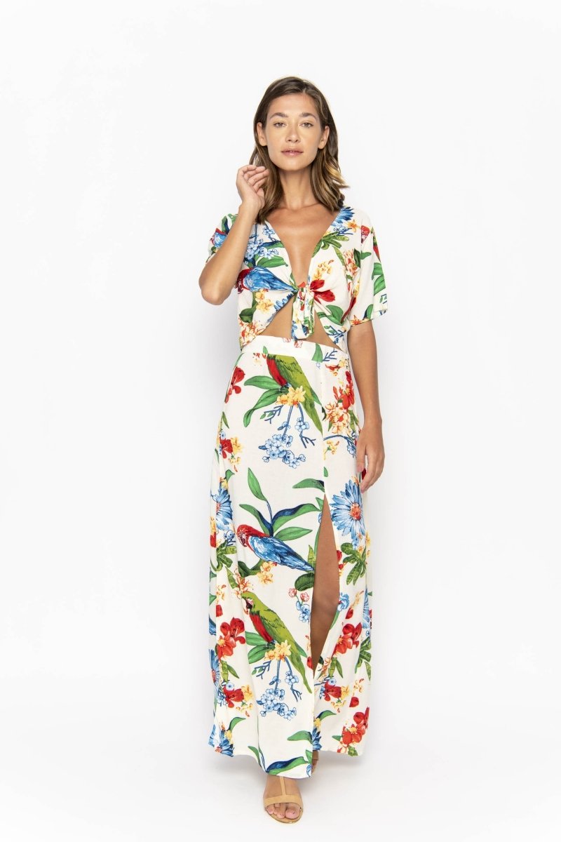 Ikat, Tropical Macaw White, Cropped Top - Love Anchor Bali