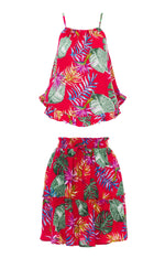 resortwear set Set Catty Camisole-Mini Skirt Frill, Tropical, Eco Rayon