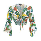 clothing wholesale, tops, wholesale, women wholesale Cropped Gypsy, Tropical, Eco Rayon, V Neck, Long Flounce Sleeve Top, Wholesale