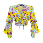 clothing wholesale, tops, wholesale, women wholesale Cropped Gypsy, Tropical, Eco Rayon, V Neck, Long Flounce Sleeve Top, Wholesale