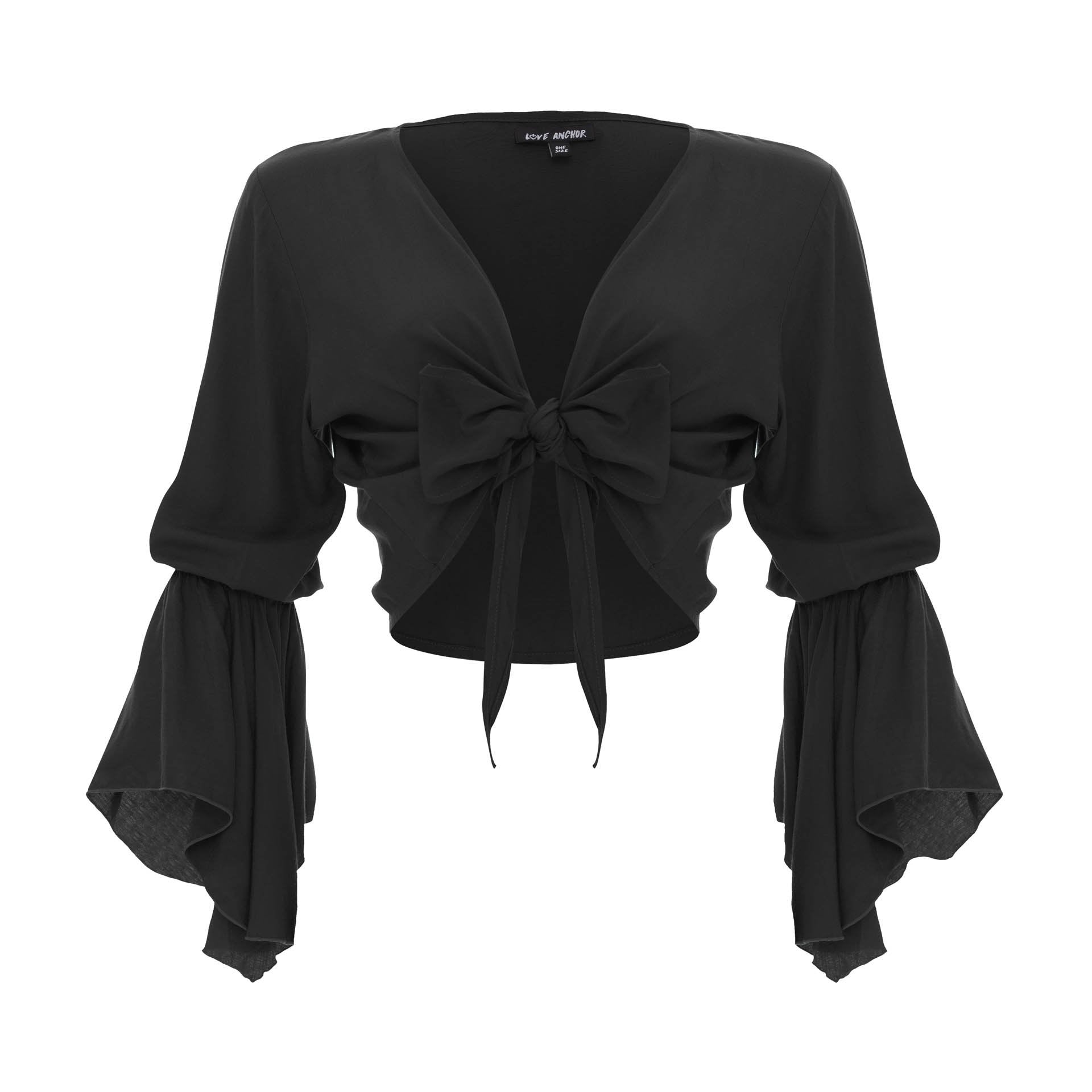 clothing wholesale, tops, wholesale, women wholesale Cropped Gypsy, Plain, Eco Rayon, V Neck, Long Flounce  Sleeve Top, Wholesale