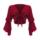 clothing wholesale, tops, wholesale, women wholesale Cropped Gypsy, Plain, Eco Rayon, V Neck, Long Flounce  Sleeve Top, Wholesale
