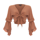 clothing wholesale, tops, wholesale, women wholesale Cropped Gypsy, Plain, Eco Rayon, V Neck, Long Flounce  Sleeve Top, Wholesale