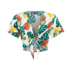 clothing wholesale, tops, wholesale, women wholesale Cropped Ikat, Tropical, Eco Rayon V Neck, Short Sleeve Tie Top, Wholesale