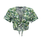 clothing wholesale, tops, wholesale, women wholesale Cropped Ikat, Tropical, Eco Rayon V Neck, Short Sleeve Tie Top, Wholesale