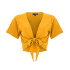 clothing wholesale, tops, wholesale, women wholesale Cropped Ikat, Plain, Eco Rayon V Neck, Short Sleeve Tie Top, Wholesale