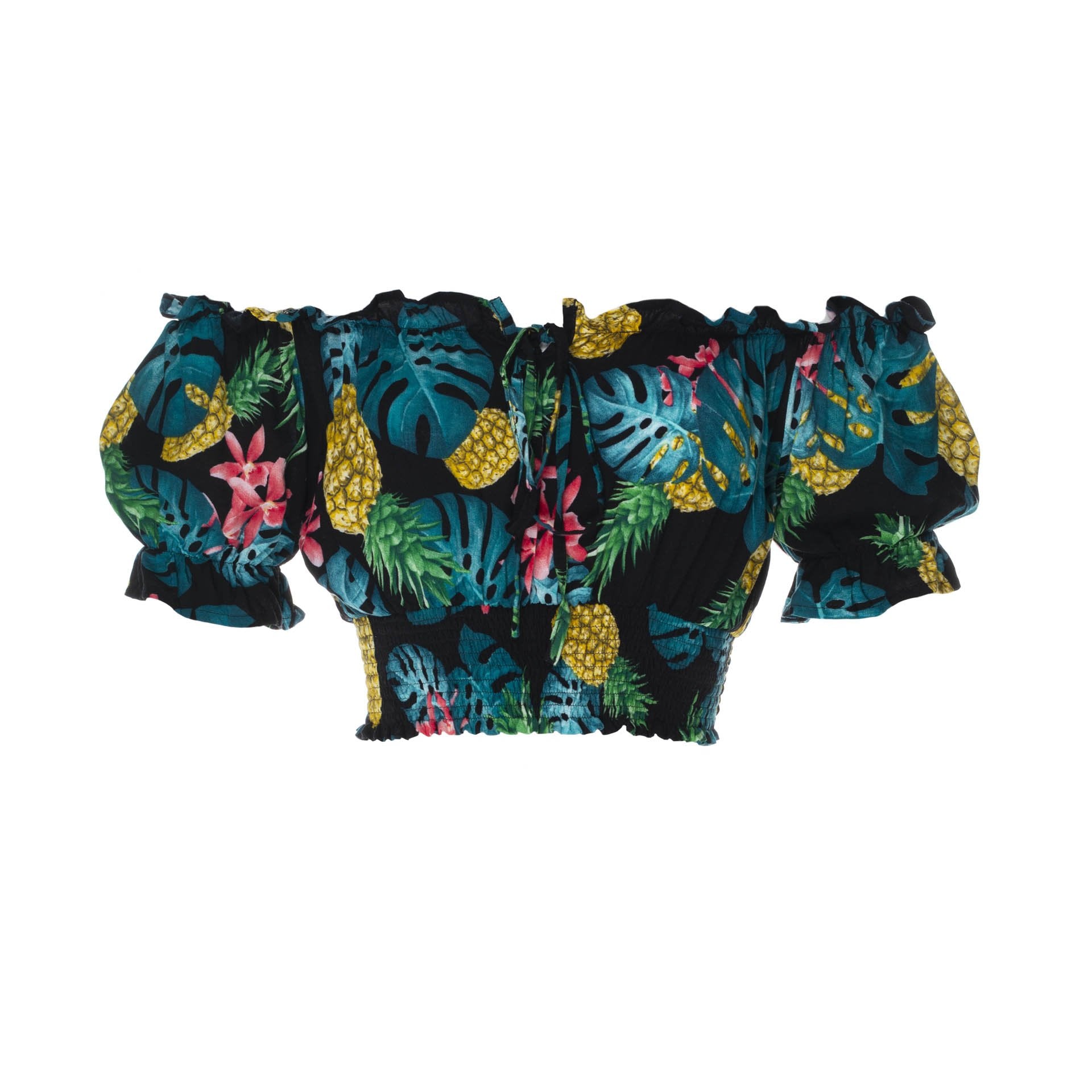 clothing wholesale, tops, wholesale, women wholesale Cropped March, Tropical, Eco Rayon, Off  The Shoulder, Short Sleeved Top, Wholesale