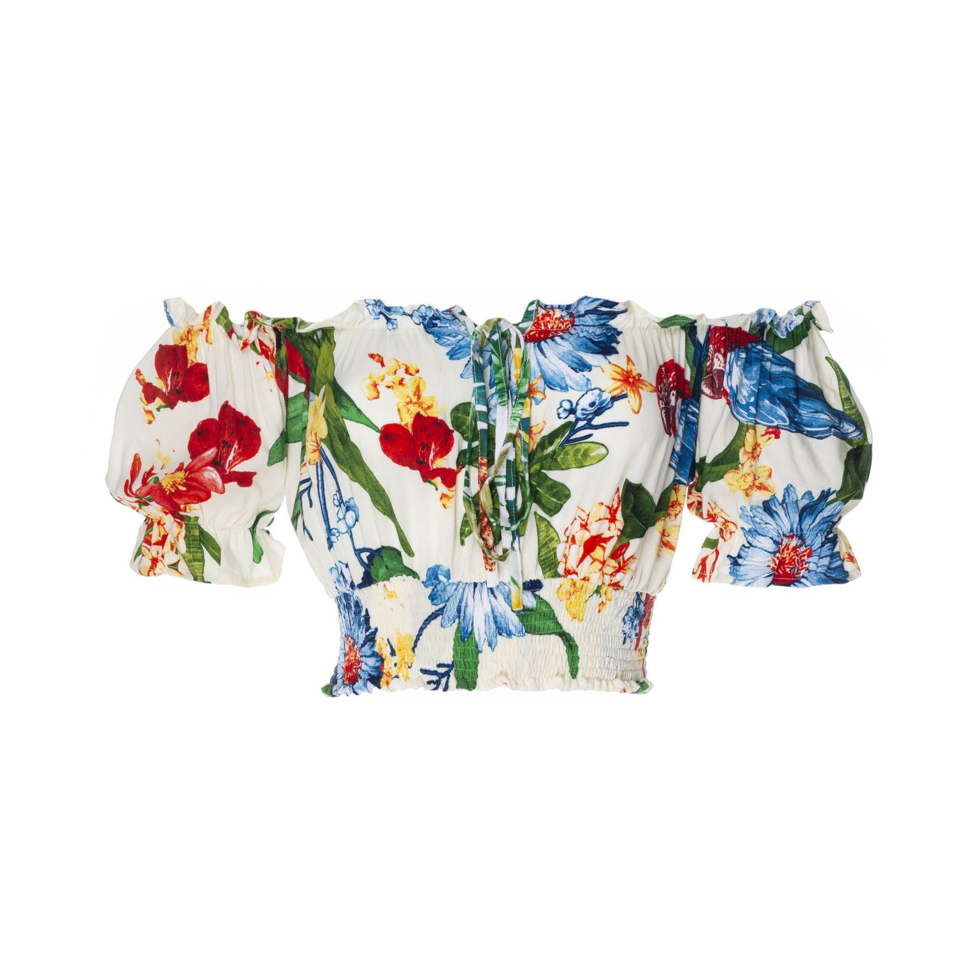 clothing wholesale, tops, wholesale, women wholesale Cropped March, Tropical, Eco Rayon, Off  The Shoulder, Short Sleeved Top, Wholesale