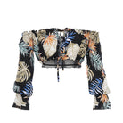 clothing wholesale, tops, wholesale, women wholesale Cropped Sabrina, Tropical, Eco Rayon Long Sleeved Top, Wholesale